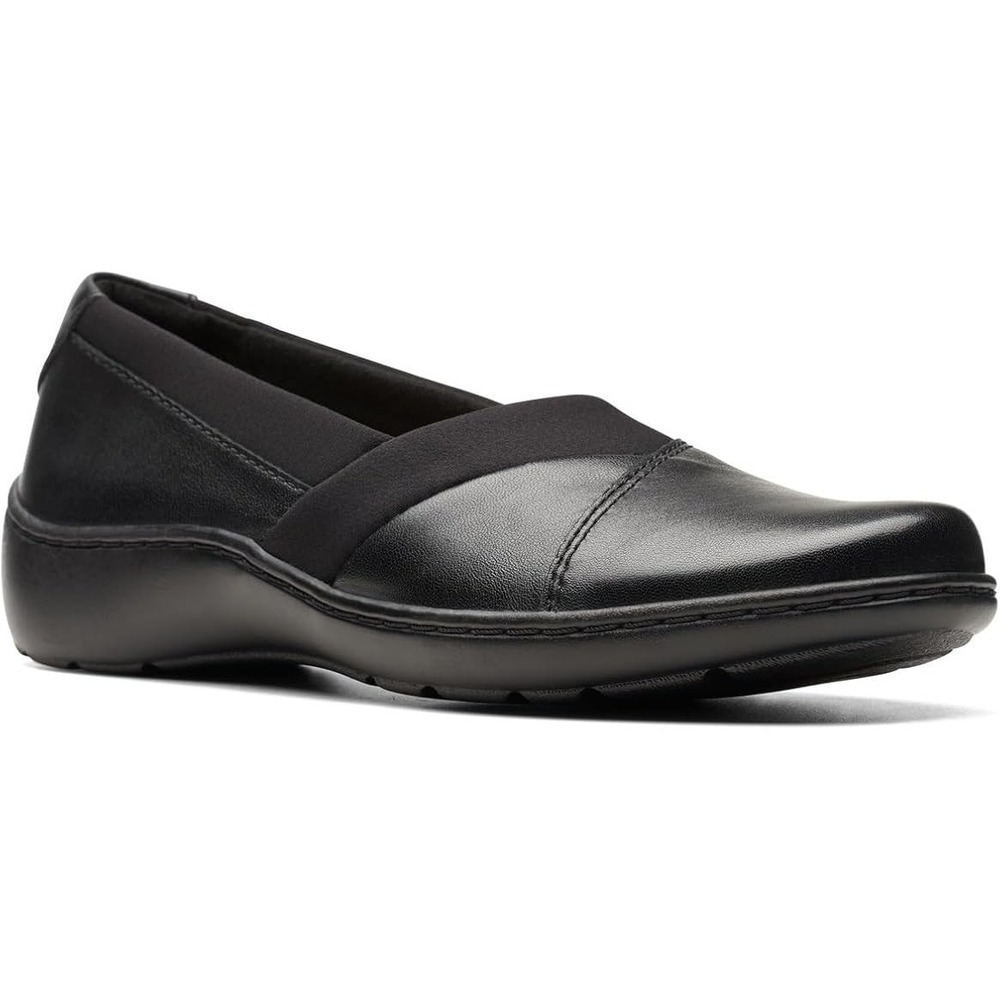 Clarks Womens Cora Charm Black Leather Slip On Loafer Shoes Size 8M